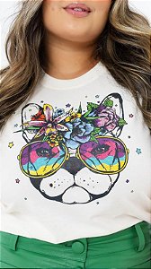 T-SHIRT BULDOGUE ROSTO FLORES - OFF