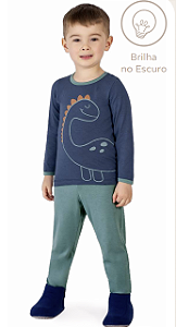 Pijama manga longa Dinossauro - Brilha no escuro - em algodão e modal