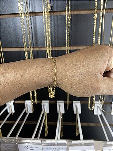 PULSEIRA CADEADO QUINA LONG 3MM BANHADO A OURO 18K