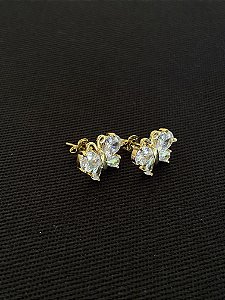 BRINCO BORBOLETA CRISTAL BANHADO A OURO 18K