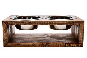 Comedouro Duplo De Madeira Personalizado Com Potes Inox Para Gatos E Cachorros C