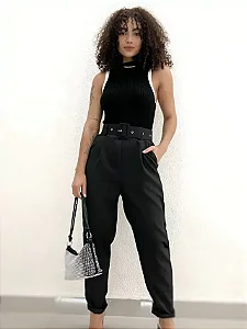 Calça Feminina Alfaiataria Linho com Cinto Rosana Ref. 1269