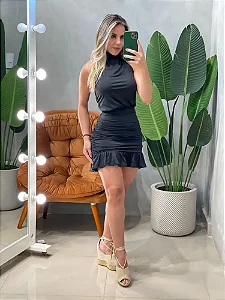 Vestido Curto em Suplex Frente Única com Plissado e Amarração Ref. 1866