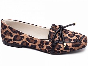 Mocassim Feminino Rasteiro Estampa Onça