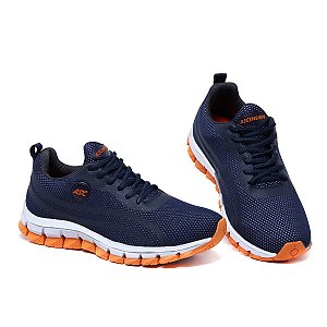 Tênis Unissex Esportivo Marinho Caminhada Sola Laranja