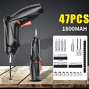 Kit Parafusadeira Mini Portatil Recarregável Usb e Maleta com 47 Chaves 360 Grau