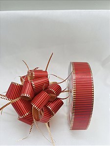 Fita plástica para laços vermelha com dourado com listras - Neide Presentes