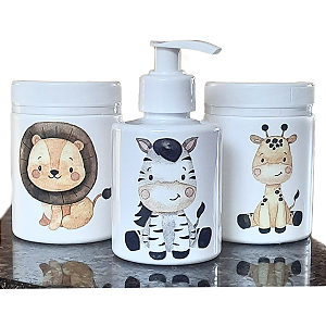 Kit Higiene Babê Safari 3 pçs - Tampa Com Trava - Plástico
