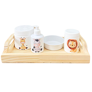 Kit Higiene Babê Safari 5 pçs - Com Bandeja e Tampa c/ trava