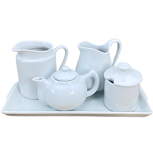 Jogo Café e Chá Mesa Posta, Bandeja + Bule Chaleira 400ml + Açucareiro 250ml + Jarra Leiteira 740ml + Jarra Suco 800ml -