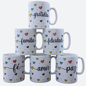 Jogo 6 canecas 300ml Frases Motivacionais - Kit Porcelana
