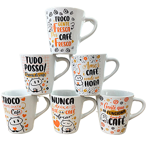 Jogo 6 canecas Cônicas 120ml Flork Café - Porcelana