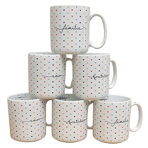 Jogo 6 canecas 300ml Frases Motivacionais - Poá Colorido