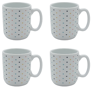 Jogo 4 canecas 150ml - Poá Colorido - Porcelana