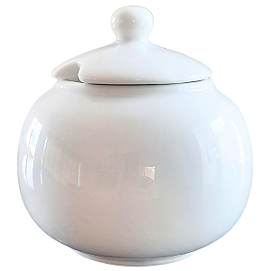 Açucareiro 350ml em porcelana branca forte e resistente.