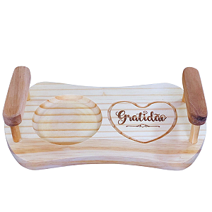 Kit 2 Bandejas Gratidão Madeira Pinus c/ espaço para servir