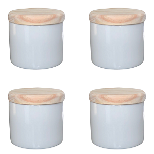 Kit 4 Porta Treco / Condimentos / Mantimentos 200ml - Potes Porcelana Tampa Pinus