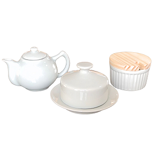 Jogo Café e Chá Mesa Posta- Bule Chaleira 400ML + Açucareiro 250ml + Manteigueira pires