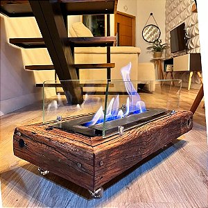 Lareira Ecológica Portátil C/ Vidro á Álcool Vintage Rustica