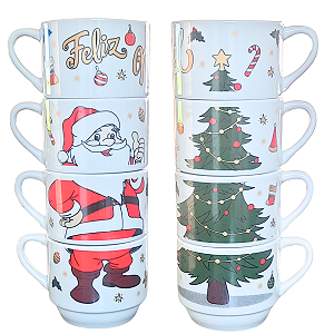 Kit Jogo 4 Xicaras Café Chá hotel 200ml Empilháveis - Feliz Natal