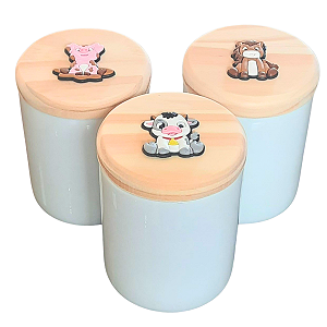 Kit higiene bebê 3 potes Fazendinha - Porcelana Tampa Pinus