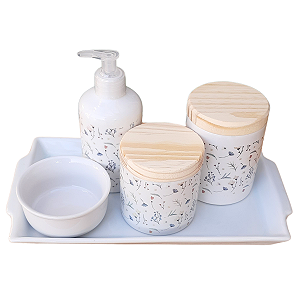 Kit higiene bebê lavabo arabescos 5 pçs - Porcelana Tp Pinus