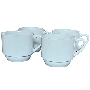 Kit Jogo 4 Xicaras Café/Chá hotel 200ml Empilháveis - Porcelana Branca