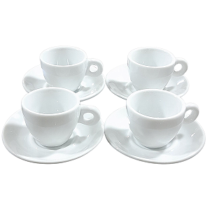 Kit Jogo 4 xícaras Café 80ml Cônica com pires - Porcelana branca (2)
