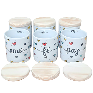 Jogo 6 Potes Multi-Uso 300ml Frases Motivacionais - Kit Porcelana