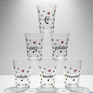 kit Jogo 6 copos Americanos Vidro180ml Frases Motivacionais
