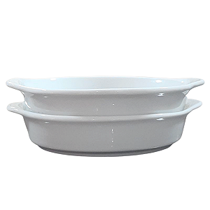 Kit 2 Travessas Refratárias Redondas com alças - Porcelana branca -  (AxL) 4CM x 17,5CM (2)