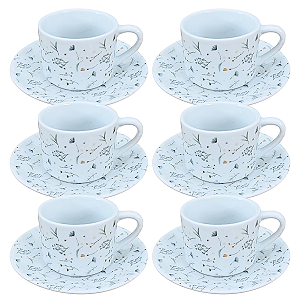 Jogo 6 Xicaras Chá 200ml c/ pires Porcelana Dec. Arabescos