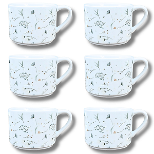 Kit Jogo 6 Xicaras Café/Chá 200ml - Porcelana Dec. Arabescos