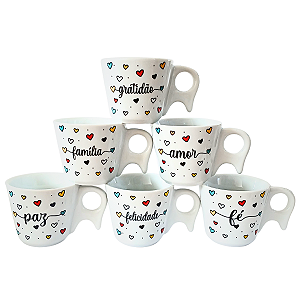 Kit Jogo 6 Xicaras Café Chá 200ml Cabo Prático - Porcelana