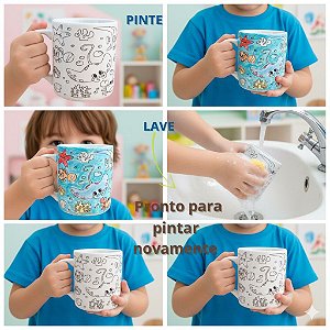 Kit Caneca Colorir Pinta Repinta Desenhos sortidos