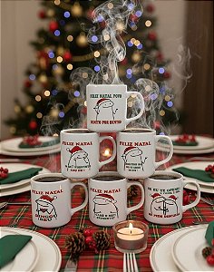 Kit Jogo Canecas 300ml Flork Natal Porcelana