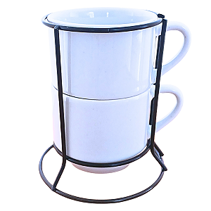 Kit Jogo 2 Xicaras Café/Chá hotel 200ml Empilha com suporte