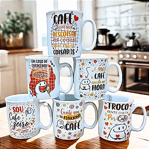 Kit Jogo 6 Canecas 120ml - Várias Estampas - Porcelana