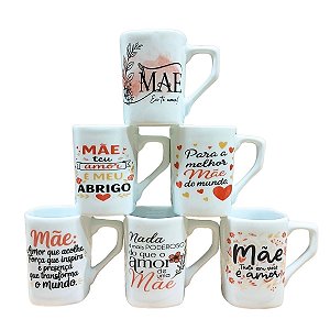 Kit Jogo Conjunto 6 Caneca Mãe - Porcelana Branca Legìtima