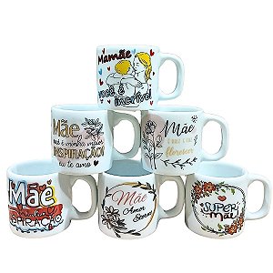 Kit Jogo Conjunto 6 Caneca Mãe Café Chá Suco Porcelana