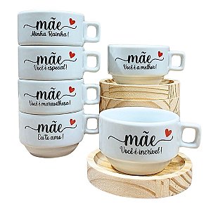 Kit Jogo Conjunto 6 Xícara Mãe Café Chá Cappuccino Porcelana