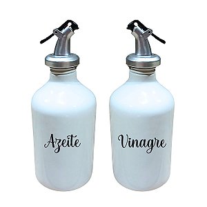 Kit Galheteiro 2 pçs 300ml  Azeite Vinagre  Porcelana Branca