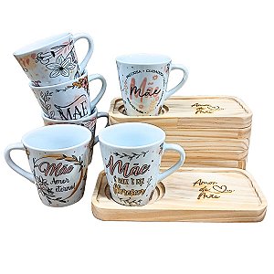 Kit Jogo Conjunto Caneca Tulipa 140ml Mãe 6 pçs - Porcelana