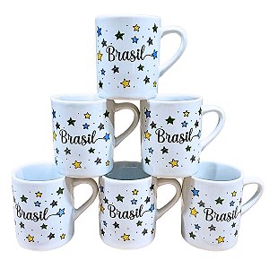 Kit Jogo 6 Canecas Brasil 120ml - Porcelana