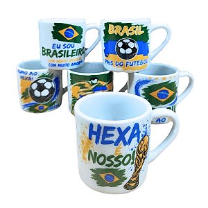 Kit Jogo 6 Canecas Brasil 100ml - Porcelana