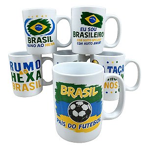 Kit Jogo Canecas Brasil 120ml 6 Peças - Porcelana