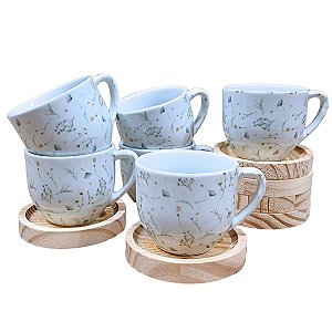 Jogo 6 Xicaras Café/Chá Porcelana 170ml  Arabesco C/ Pires
