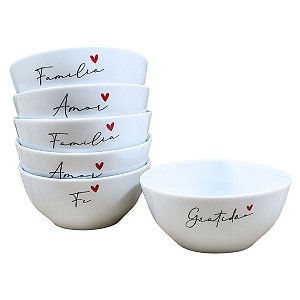 Kit 6 Bowl Tigela Sobremesa Sorvete 250ml Frases - Porcelana