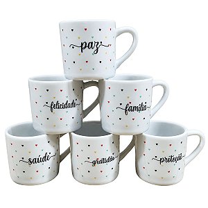 Kit Jogo 6 Caneca Xícara 100ml Café Expresso Porcelana Decor