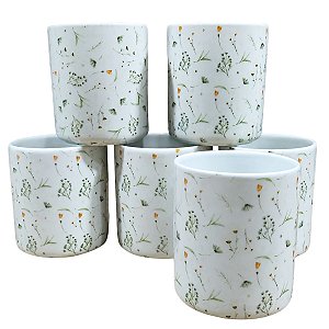 Kit Jogo Copos 300ml Porcelana Decorada